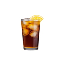 Glass of iced cola with lemon slice isolated on transparent background png