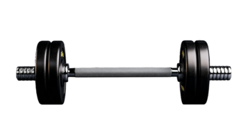 Single adjustable dumbbell with weights on each side on a transparent background png