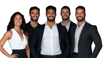 Group of business professionals posing confidently in formal attire isolated on transparent background png