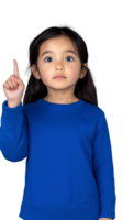 Little girl pointing up with serious expression on a transparent background png
