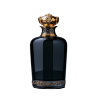 Luxurious dark glass perfume bottle with ornate cap on a transparent background png
