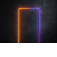 Neon rectangular frame with glowing effect on a dark transparent background png