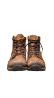 Brown hiking boots with lace up front and rugged sole on a transparent background png