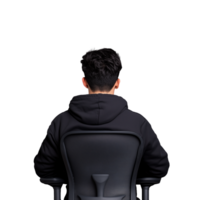 Person seated with back facing the camera in a black hoodie on a transparent background png