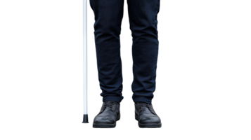 Close up of lower legs with cane on a transparent background png