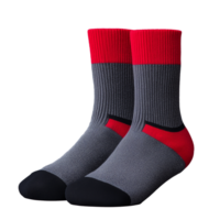 Pair of gray and red athletic socks with thick bands on a transparent background png