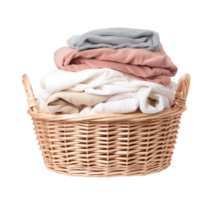 Clean laundry stored in a wicker basket isolated on transparent background png