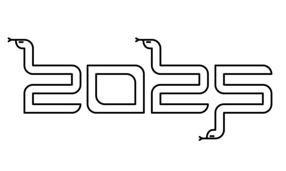 2025 Happy New Year design .Black design template for new year celebration. 2025 date with snake calendar.Editable stroke.Transparent background. illustration EPS 10 vector