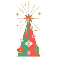 Christmas tree with star and balls on transparent background.Symbol of New Year,Merry Christmas holiday celebration.Xmas tree modern trendy design.Colorful illustration geometric style.EPS10. vector