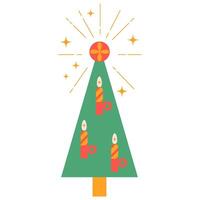 Christmas tree with star and candles on transparent background.Symbol of New Year,Merry Christmas holiday celebration.Xmas tree modern trendy design.Colorful illustration geometric style.EPS10 vector