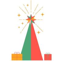 Christmas tree on transparent background. Symbol of Happy New Year, Merry Christmas holiday celebration.Xmas tree modern trendy design. Colorful illustration in flat geometric style.EPS10 vector