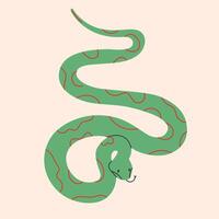 Green Snake isolated.Hand drawn colored snake.Chinese new year symbol.Year of the snake illustration for greeting card, sticker, background. Hand drawn trendy illustration EPS10 vector