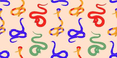 Snake seamless pattern.Hand drawn colored snakes collection.Chinese new year symbol.Year of the snake background for design fabric, packaging,print. Hand drawn trendy illustration EPS10. vector
