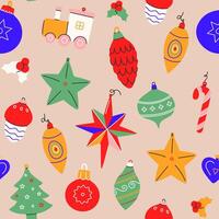 Christmas backgrounds, seamless pattern.Modern Christmas and New Year pattern with colorful varios hand draw christmas balls.Texture for textile,wrapping paper,packaging etc. illustration EPS 10 vector