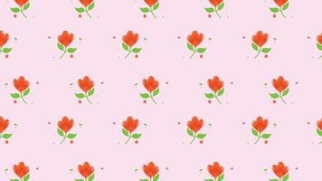 cute orange cartoon flower with leaf seamless pattern in pinky background for fabric print, paper print, social media, party print or any use. flower doodle vector