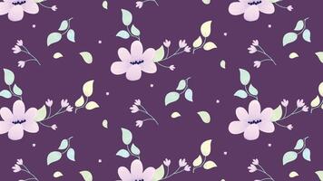 cute violate pink cartoon flower with leaf, branch, flower bud seamless pattern in violate background for fabric print, paper print, social media, party print or any use. flower doodle vector