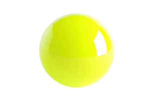 Glossy yellow sphere isolated on transparent background. bright luminous ball, abstract geometric 3D shape reflecting light. png
