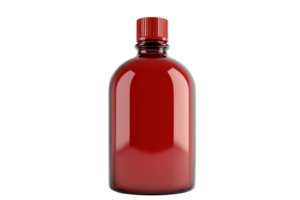 A red plastic bottle with a screw cap, perfect for storing liquids. Isolated on a transparent background. for product packaging design. png