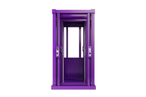 Modern purple phone booth with sleek design and glass panels, isolated on a transparent background. ideal for urban and technology concepts. png