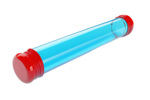 Blue test tube with red caps, empty and isolated on a transparent background. ideal for scientific and laboratory themes. png