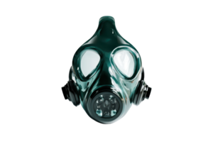 fechar-se imagem do uma Preto e verde gás mascarar isolado em uma transparente fundo. exibindo protetora equipamento para perigoso ambientes. png