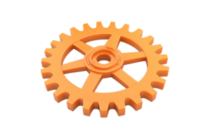 Close-up of vibrant orange gear on transparent background. symbolizing mechanics, engineering, and industrial functionality in a stock image. png