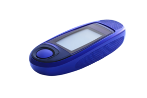 A modern blue handheld digital device isolated on a transparent background. showcasing its sleek design and large display screen for easy reading. png