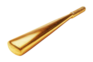 Golden baseball bat isolated on a transparent background. Shiny sports equipment, luxury collectible, and unique sporting goods concept. png