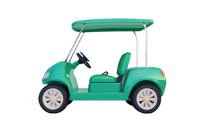 Side view of a green golf cart with a white roof. Ideal for transportation and leisure activities. Isolated on a transparent background. png