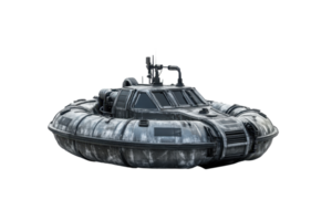 Futuristic hovercraft with camouflage design, isolated on transparent background. showcasing advanced technology and innovative transportation. png