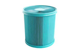 Cylindrical turquoise air filter cartridge for purifying air, isolated on transparent background. Efficient and modern design for clean air solutions. png