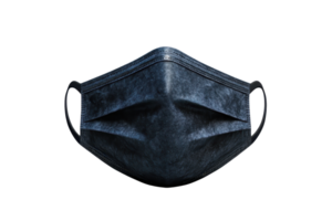 Black protective face mask isolated on transparent background. front view, ideal for health and safety concepts and pandemic prevention. png