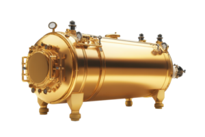 Industrial golden pressure vessel on transparent background. highlighting its robust construction and high-quality engineering for various applications. png