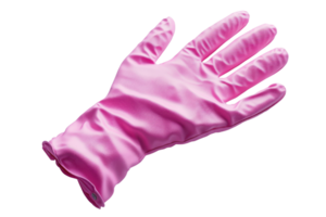 Close-up of a single pink rubber glove isolated on a transparent background. perfect for cleaning, hygiene, and household tasks. png