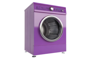A purple washing machine on transparent background. modern design, front loader, angled view, household appliance, clean and stylish. png