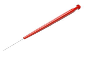 Red handle precision screwdriver tool with a thin metal tip. Ideal for detailed work, electronics repair, and fine adjustments. png