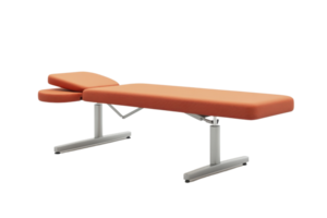 Modern orange therapy table for massages and treatments in a clean, minimalist design. Ideal for medical, spa, and wellness settings. png