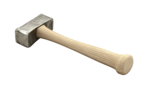 Close-up of a sturdy traditional hammer with a wooden handle and metal head, ideal for various construction and DIY projects. png