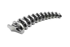Metallic spine model depicting a human vertebral column for medical and anatomical studies, highlighting the structure and design. png