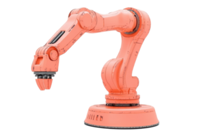 3D rendering of an orange industrial robotic arm isolated on transparent background. perfect for automation and manufacturing concepts. png