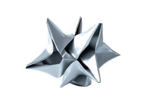 Abstract metallic geometric sculpture with sharp angles and reflective surface, isolated on transparent background. png