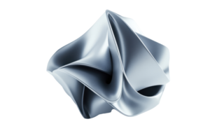 Abstract shiny silver geometric shape with smooth folds, isolated on a transparent background. Modern digital 3D rendering. png
