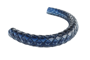 Abstract blue 3D geometric shape with intricate pattern, curved object design, isolated on transparent background. png