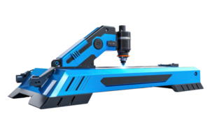 High-tech industrial robot arm in blue, showcasing advanced automation and precision in manufacturing technology. png