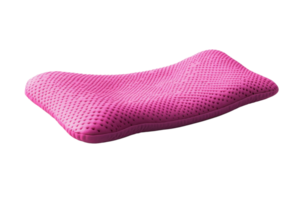 Pink ergonomic pillow with a perforated design for better airflow and comfort. Ideal for home use and enhances sleep quality. png