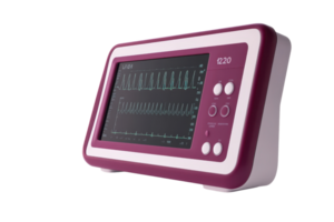 Modern digital heart monitor with waveform display, used for medical analysis and monitoring heart activity in healthcare settings. png
