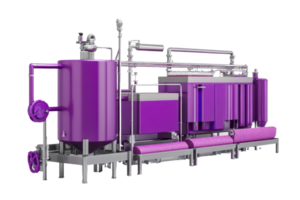 Industrial machinery with a purple finish, featuring advanced technology for efficient processing in a modern factory setting. png