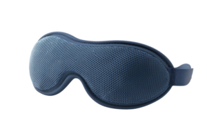 A blue sleep mask isolated on a transparent background. Perfect for relaxation, travel, and a good night's sleep. Made from soft, comfortable material. png