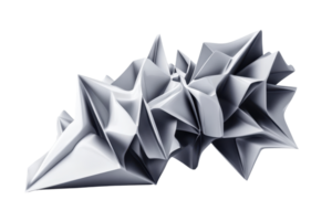 Abstract 3D polygonal shape in silver color with sharp, geometric edges and a modern, futuristic design on a transparent background. png