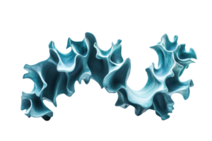 Abstract blue wave-like sculpture on a transparent background. High-resolution stock photo for creative design and backgrounds. png